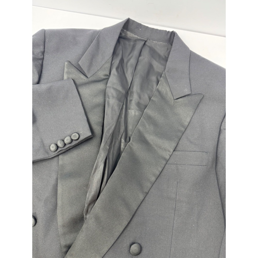 Vtg Hart Schaffner Marx Double Breasted Tuxedo Jacket Black Wool Mens 44R** M9